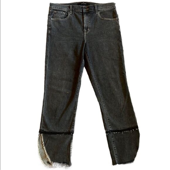 J Brand Women’s 28 Indigo Dark Grey Washed Jeans with Distressed Ankles - Picture 1 of 8